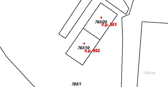 Výškovice 552, Ostrava na parcele st. 793/19 v KÚ Výškovice u Ostravy, Katastrální mapa