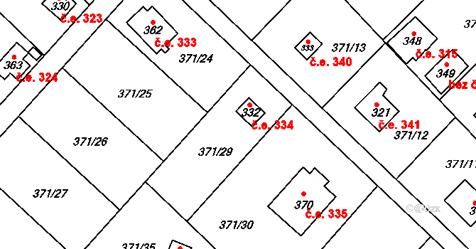 Mechová 334, Lipová na parcele st. 371/29 v KÚ Mechová, Katastrální mapa