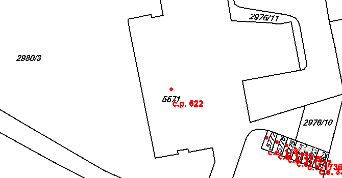 Zlín 622 na parcele st. 5571 v KÚ Zlín, Katastrální mapa