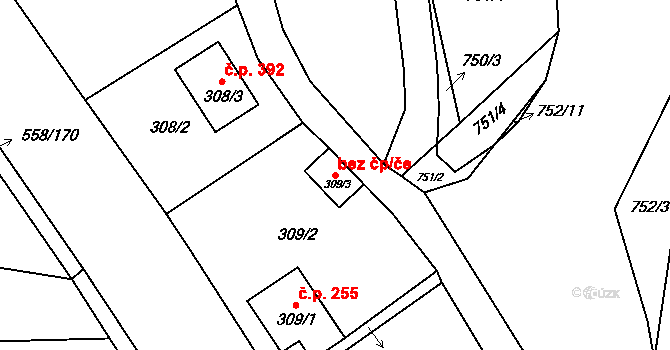 Chotíkov 42045274 na parcele st. 309/3 v KÚ Chotíkov, Katastrální mapa