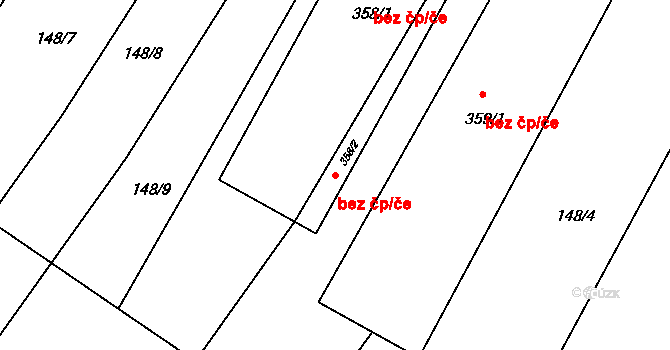 Hředle 43104274 na parcele st. 358/2 v KÚ Hředle, Katastrální mapa