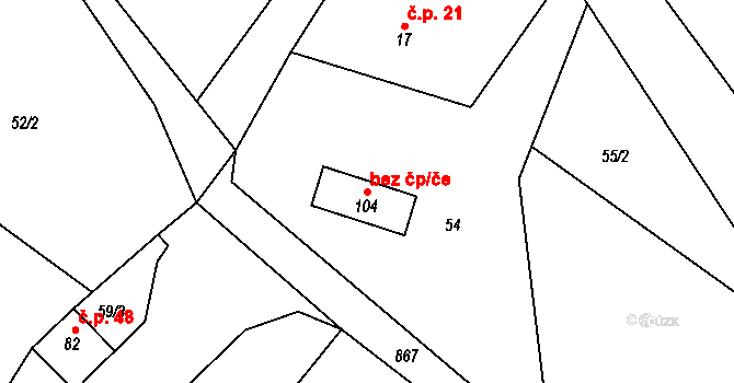 Leština 43735274 na parcele st. 104 v KÚ Doubravice u Leštiny, Katastrální mapa