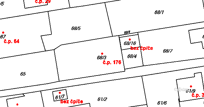 Bobrovníky 176, Hlučín na parcele st. 68/3 v KÚ Bobrovníky, Katastrální mapa