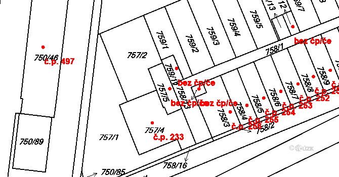 Holešov 47606274 na parcele st. 757/5 v KÚ Všetuly, Katastrální mapa