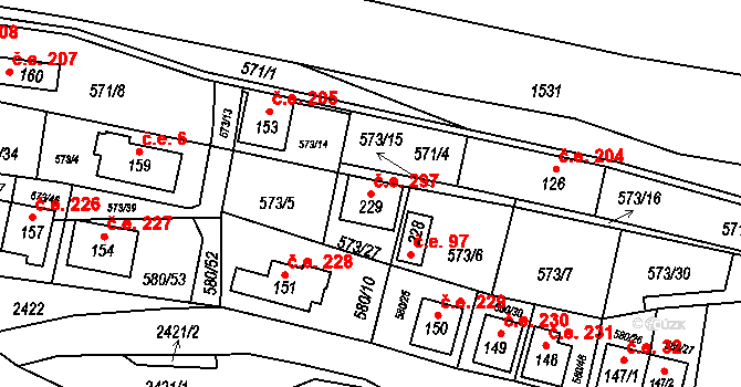 Čunín 297, Konice na parcele st. 229 v KÚ Čunín, Katastrální mapa