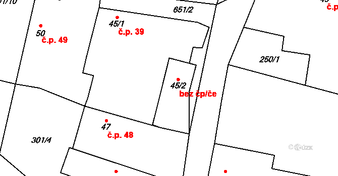 Velký Bor 47832274 na parcele st. 45/2 v KÚ Jetenovice, Katastrální mapa