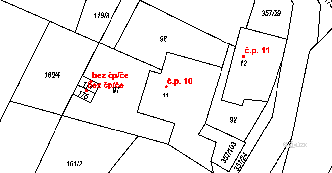 Řestoky 10 na parcele st. 11 v KÚ Řestoky, Katastrální mapa