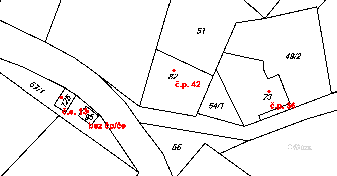 Čachnov 42, Krouna na parcele st. 82 v KÚ Čachnov, Katastrální mapa