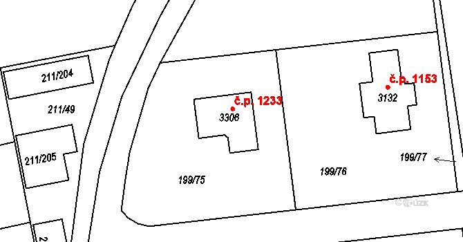 Sezimovo Ústí 1233 na parcele st. 3306 v KÚ Sezimovo Ústí, Katastrální mapa