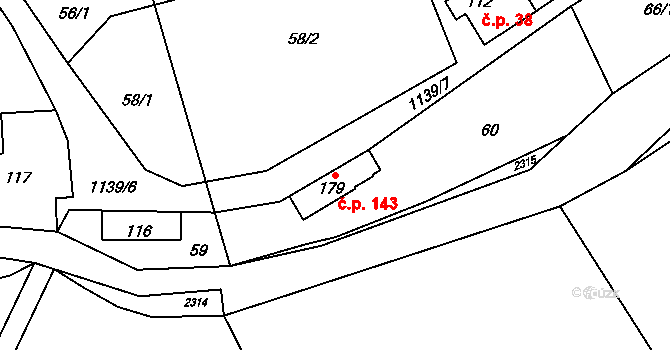 Uhelná 143 na parcele st. 179 v KÚ Uhelná, Katastrální mapa