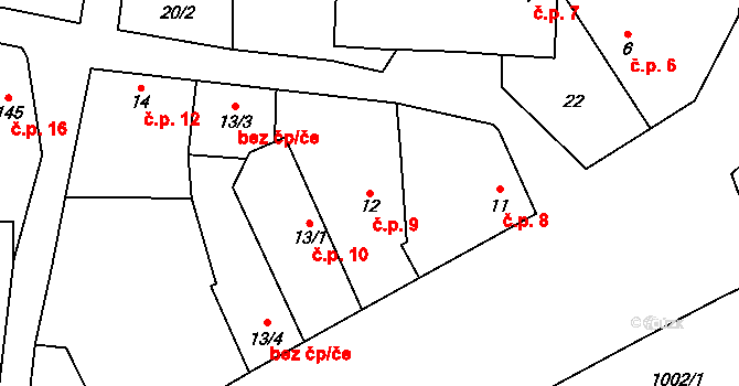 Tučapy 9 na parcele st. 12 v KÚ Tučapy u Soběslavi, Katastrální mapa