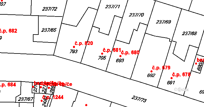 Přeštice 681 na parcele st. 705 v KÚ Přeštice, Katastrální mapa