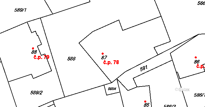 Nový Dvůr 78, Podhořany u Ronova na parcele st. 87 v KÚ Podhořany u Ronova, Katastrální mapa