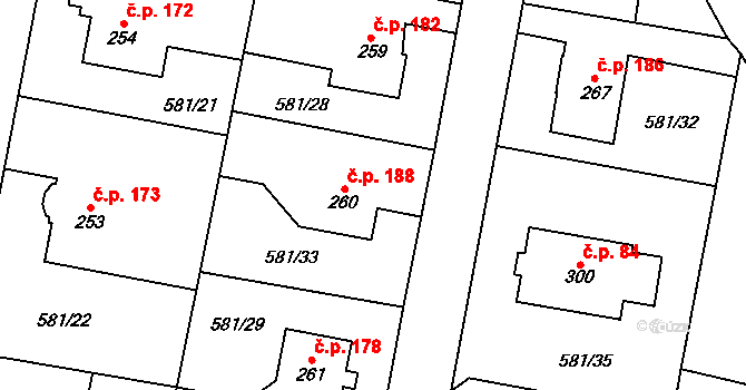 Teplice nad Metují 188 na parcele st. 260 v KÚ Teplice nad Metují, Katastrální mapa