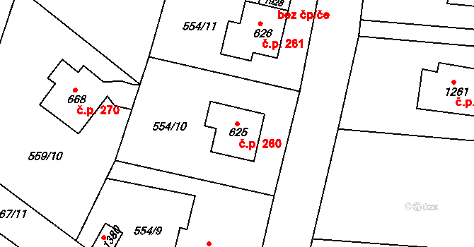 Broumov 260 na parcele st. 625 v KÚ Broumov, Katastrální mapa