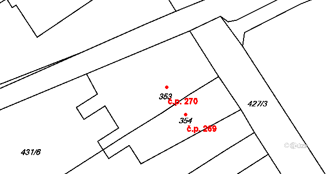 Rybitví 270 na parcele st. 353 v KÚ Rybitví, Katastrální mapa