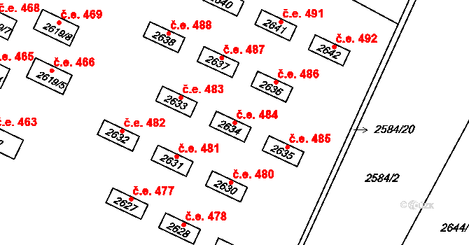 Jedovnice 484 na parcele st. 2634/1 v KÚ Jedovnice, Katastrální mapa