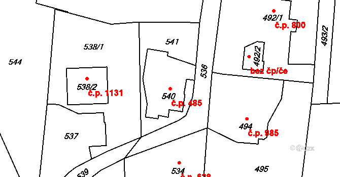 Dětmarovice 485 na parcele st. 540 v KÚ Dětmarovice, Katastrální mapa