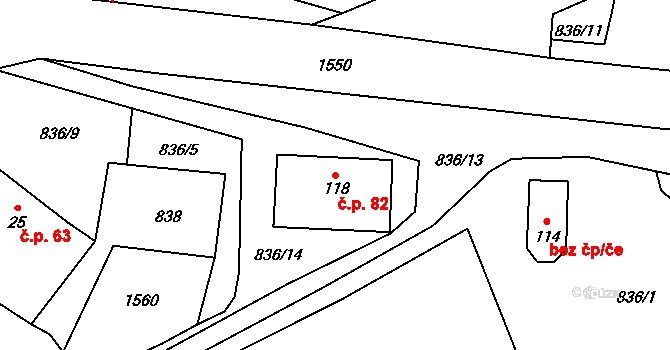 Krchleby 82 na parcele st. 118 v KÚ Krchleby na Moravě, Katastrální mapa