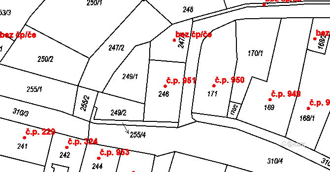 Mohelnice 951 na parcele st. 246 v KÚ Mohelnice, Katastrální mapa