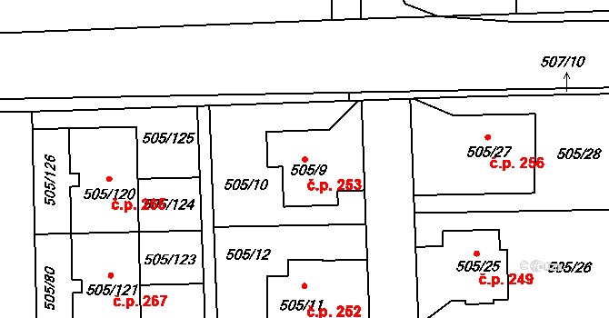 Vochov 253 na parcele st. 505/9 v KÚ Vochov, Katastrální mapa