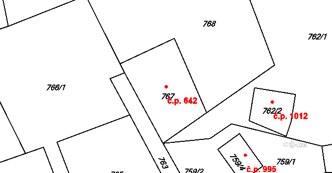 Štramberk 642 na parcele st. 767 v KÚ Štramberk, Katastrální mapa