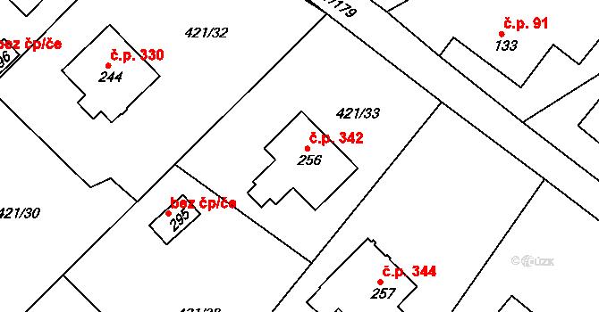 Lubina 342, Kopřivnice na parcele st. 256 v KÚ Drnholec nad Lubinou, Katastrální mapa