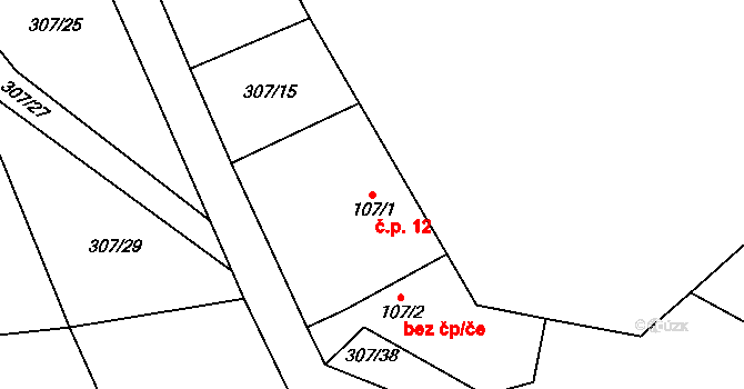 Háj 12, Kaliště na parcele st. 107/1 v KÚ Kaliště, Katastrální mapa