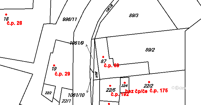 Rynárec 69 na parcele st. 87 v KÚ Rynárec, Katastrální mapa