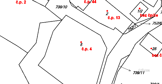 Broumova Lhota 4, Krásná Hora na parcele st. 5 v KÚ Broumova Lhota, Katastrální mapa
