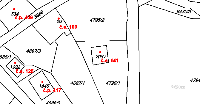 Starý Jiříkov 141, Jiříkov na parcele st. 2087 v KÚ Jiříkov, Katastrální mapa