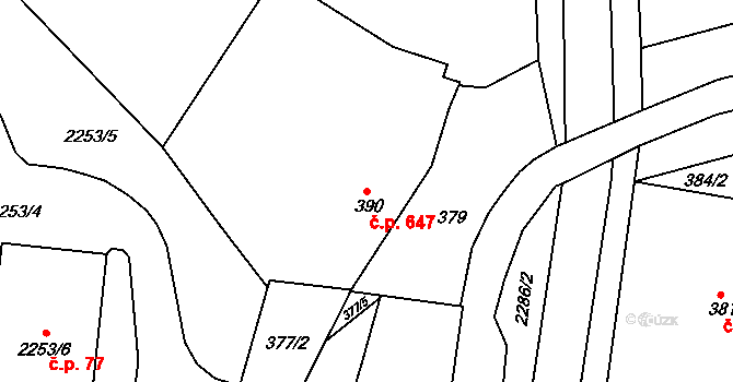 Týniště nad Orlicí 647 na parcele st. 390 v KÚ Týniště nad Orlicí, Katastrální mapa