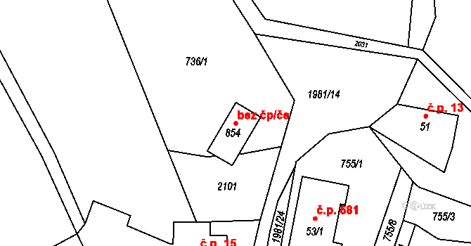 Hrádek 98527274 na parcele st. 854 v KÚ Hrádek, Katastrální mapa
