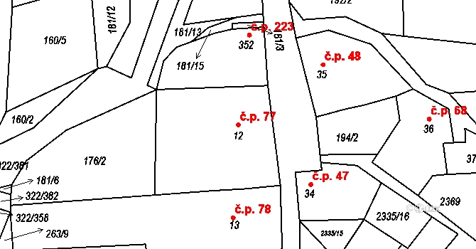 Morkůvky 77 na parcele st. 12 v KÚ Morkůvky, Katastrální mapa