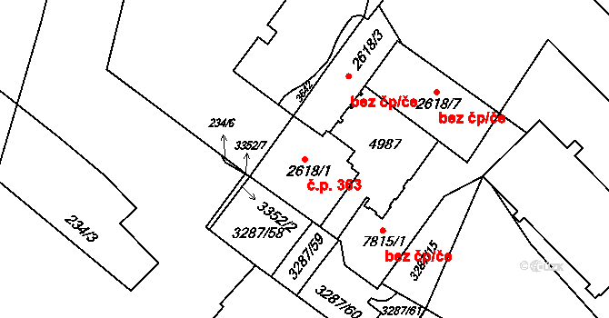Kroměříž 363 na parcele st. 2618/1 v KÚ Kroměříž, Katastrální mapa