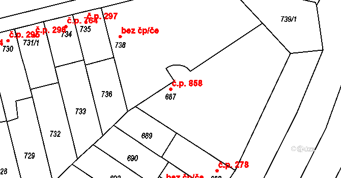 Holešov 858 na parcele st. 687 v KÚ Holešov, Katastrální mapa