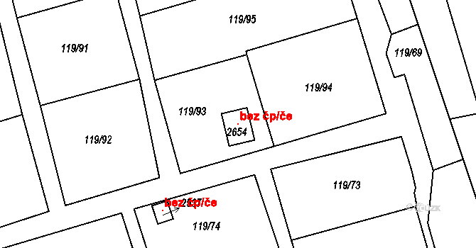 Kralupy nad Vltavou 104551275 na parcele st. 2654 v KÚ Lobeček, Katastrální mapa