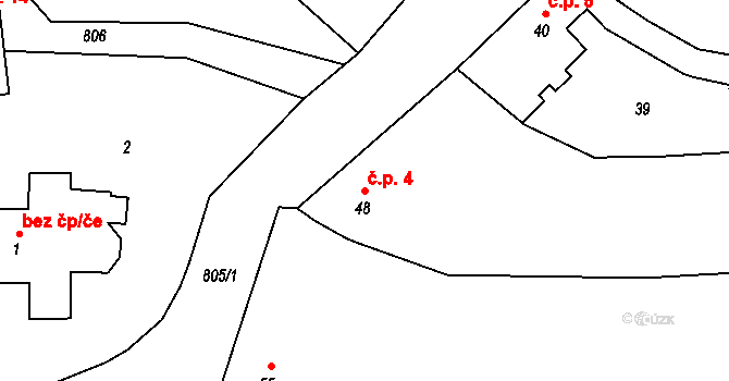Domaželice 4 na parcele st. 48 v KÚ Domaželice, Katastrální mapa