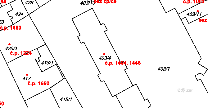 Přerov I-Město 1404,1445, Přerov na parcele st. 403/4 v KÚ Přerov, Katastrální mapa