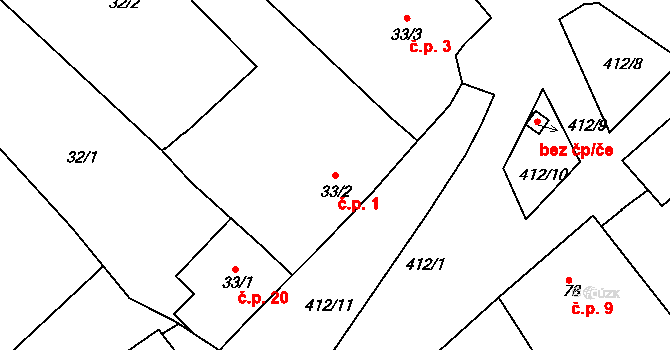 Přerov IX-Lýsky 1, Přerov na parcele st. 33/2 v KÚ Lýsky, Katastrální mapa