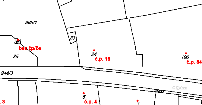 Lipník nad Bečvou V-Podhoří 16, Lipník nad Bečvou na parcele st. 24 v KÚ Podhoří na Moravě, Katastrální mapa