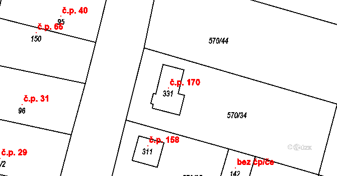 Charvatce 170 na parcele st. 331 v KÚ Charvatce u Jabkenic, Katastrální mapa