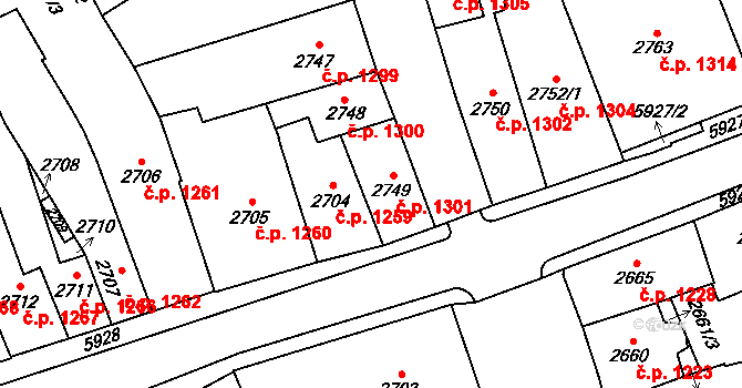 Jihlava 1301 na parcele st. 2749 v KÚ Jihlava, Katastrální mapa