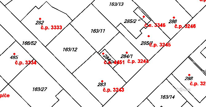 Jihlava 4451 na parcele st. 284/2 v KÚ Bedřichov u Jihlavy, Katastrální mapa