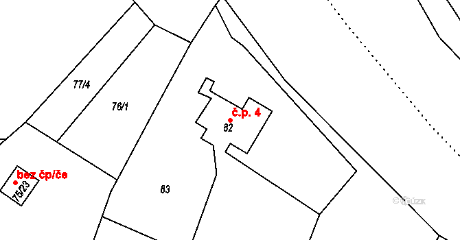 Lyžbice 4, Třinec na parcele st. 82 v KÚ Lyžbice, Katastrální mapa