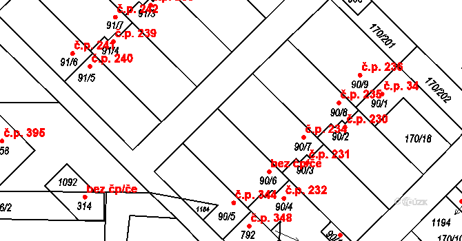 Brandýsek 234 na parcele st. 90/7 v KÚ Brandýsek, Katastrální mapa