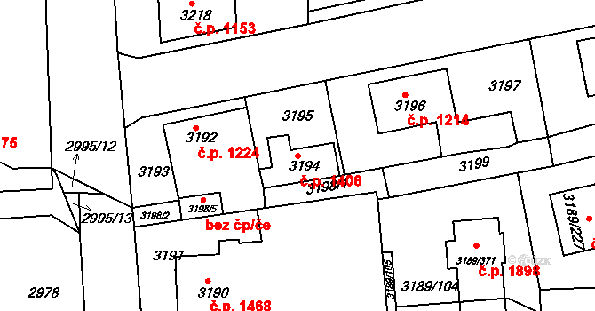 Roztoky 1406 na parcele st. 3194 v KÚ Žalov, Katastrální mapa