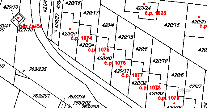 Ratíškovice 1076 na parcele st. 420/30 v KÚ Ratíškovice, Katastrální mapa