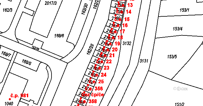 Kyjov 20 na parcele st. 2166 v KÚ Kyjov, Katastrální mapa
