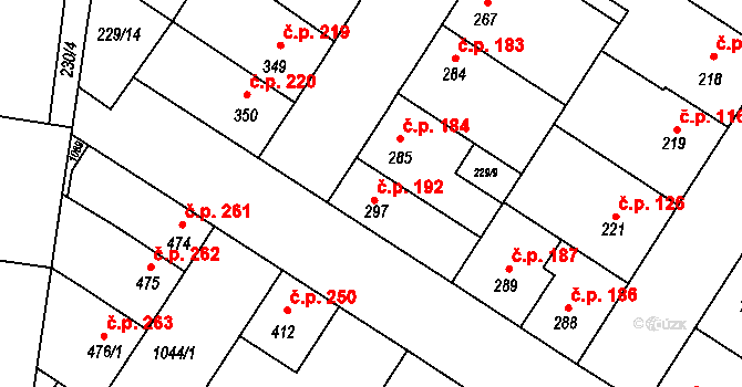 Humny 192, Pchery na parcele st. 297 v KÚ Pchery, Katastrální mapa
